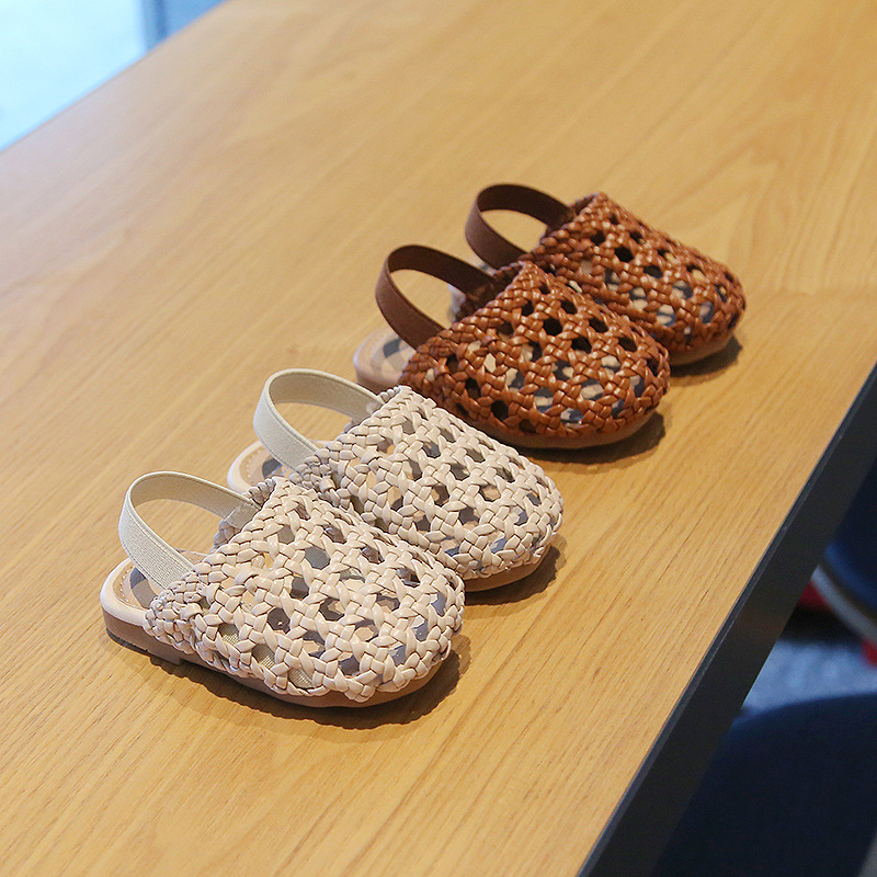 Summer Baby Shoes Girls' Baotou Anti-kick Knitted Sandals Baby Soft Sole Non-slip Strode Shoes Hollow Hole Shoes