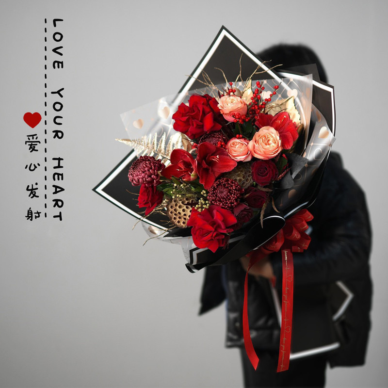 Li Zhi Ran Día de San Valentín nuevo amor lanzamiento de película de gelatina transparente impermeable papel de embalaje de flores papel de niebla