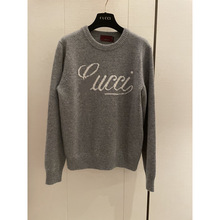 正确版本24ss G家花灰字母提花圆领毛衣手写体标识嵌花男女同款