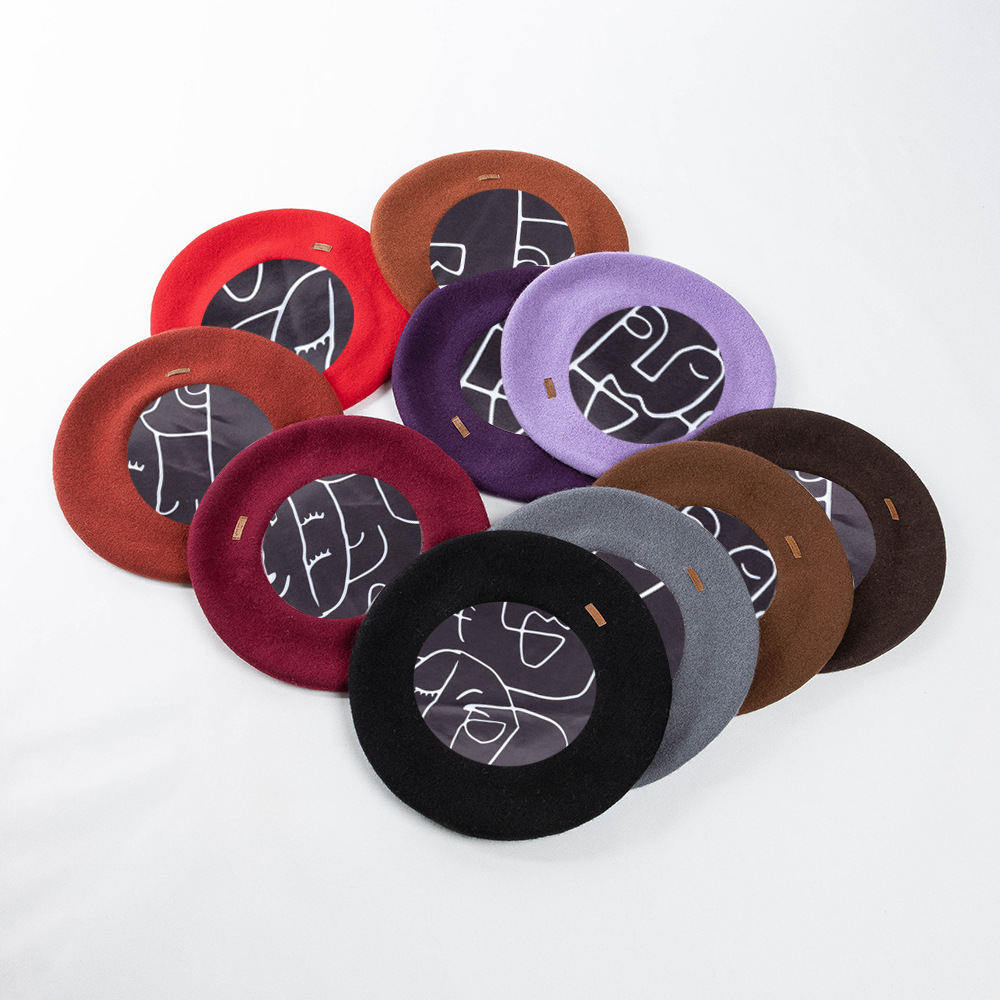 Autumn and winter new fashion casual L plus size line like lining wool terry beret painter's cap women's warm forest