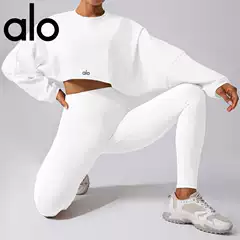 Al Sports Sweatshirt Women's Round Neck Short Breathable Fitness T-Shirt Dropped Shoulder Sleeves Loose Long-Sleeved Top Yoga Top