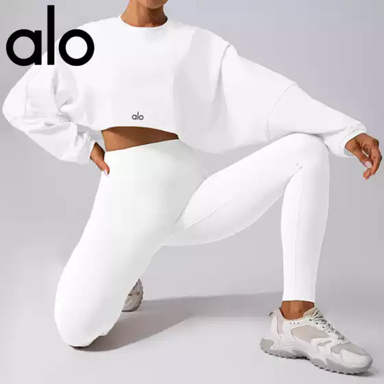 Al Sports Sweatshirt Women's Round Neck Short Breathable Fitness T-Shirt Dropped Shoulder Sleeves Loose Long-Sleeved Top Yoga Top