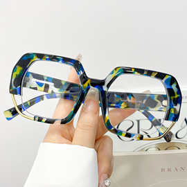 Ins风个性不规则大框平光镜嘻哈潮流穿搭街拍无度数防蓝光眼镜女