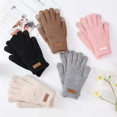 女性用冬用手袋、ベルベットで厚く、5本指の学生、かわいいニットの防寒サイクリング、タッチスクリーンの暖かいサイクリンググローブ