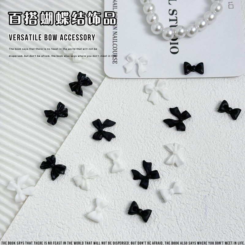 Cyber Celebrant Nail Art Jewelry Bow Black White creamy-white Tie Nail Decoration Drill Nail Art Resin Accessories