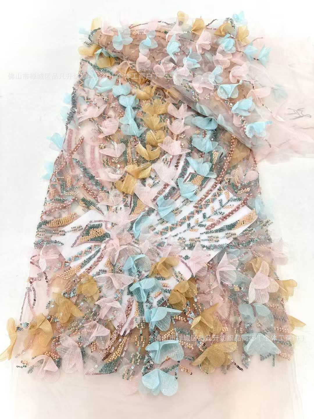 Multicolor decalco tridimensional bordado tela flor pluma tela tela de malla alta fijación vestido de boda vestido de tela image 8