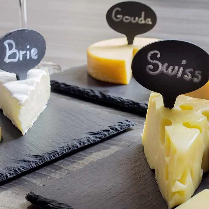 Pizarra queso PALO NEGRO pizarra queso cuadrado pastel pequeño insertar a juego placa de bambú