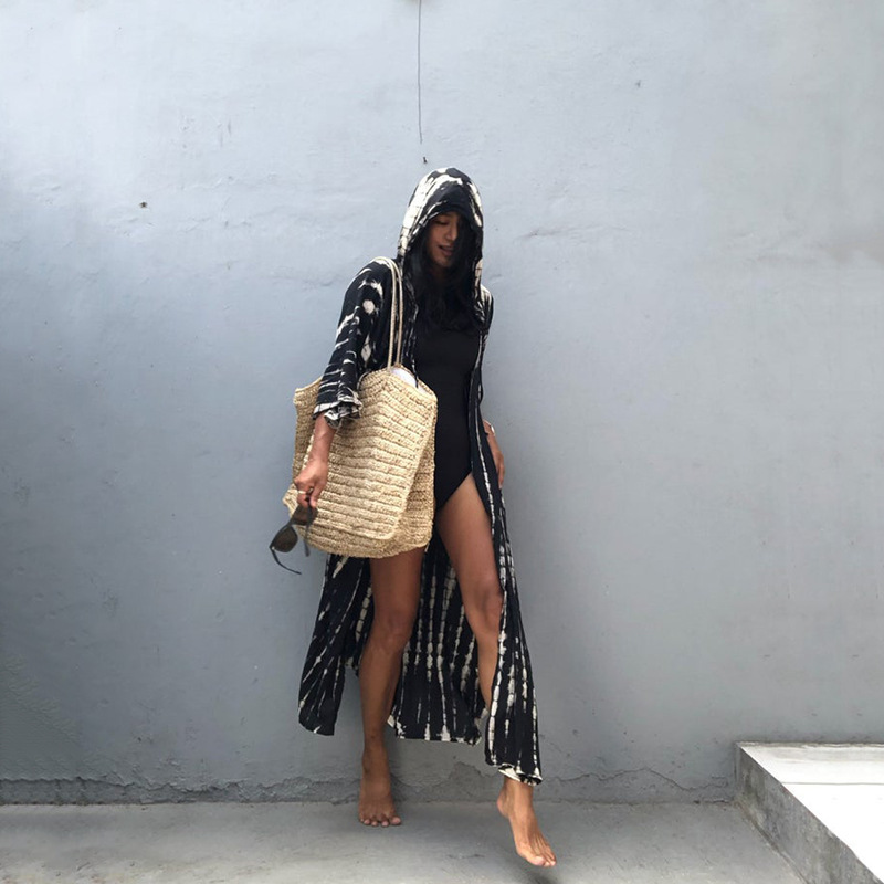 Rayon Water Print Bikini Cover up Loose Dress Sexy Cardigan Beach Sun Protection Shirt European American Style Women's Clothing Swimwear_ecoleips.com