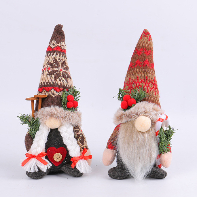 Navidad de punto gorra de nieve muñeca adornos creativos muñeca muñeca muñeca sin cara adornos