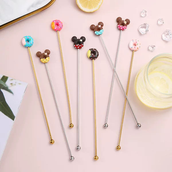 Wholesale creative cartoon 304 stainless steel stirring rod long handle cocktail shaker juice coffee blender