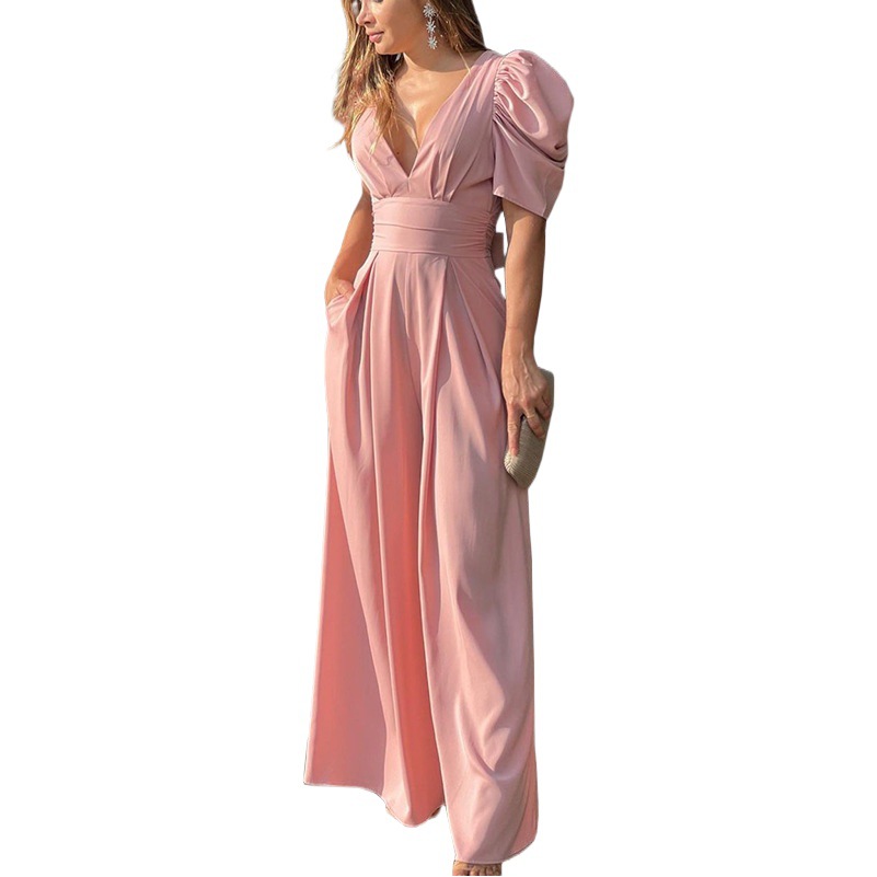 FD930 en stock transfronterizo 2022 verano nuevas mujeres europeas y americanas sexy cuello en V backless mono largo