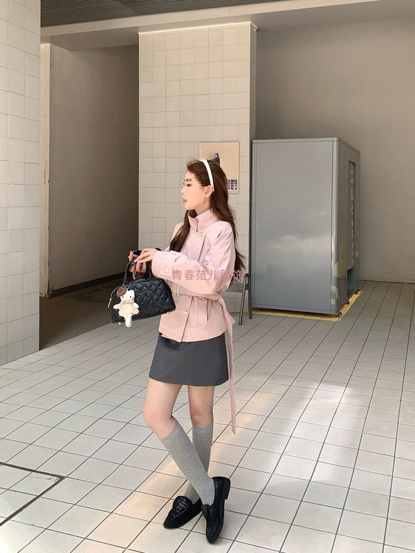 厂家直销2025新款韩系短款风衣外套女英伦风立领收腰外套|undefined