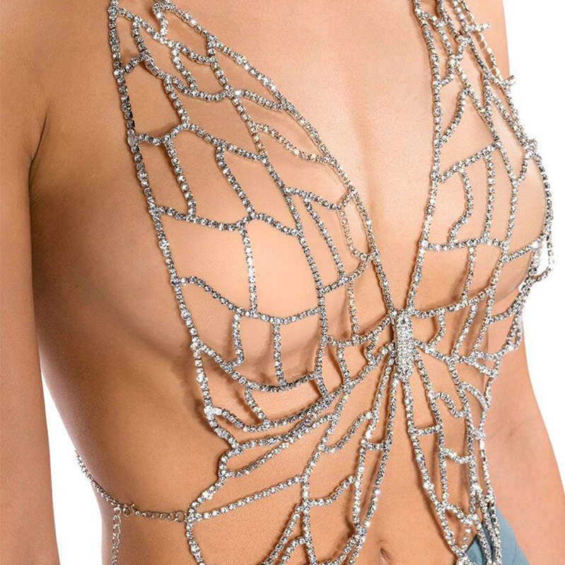 Transfronterizo nuevo rhinestone pecho cadena europea y americana sexy hueco mariposa bikini cuerpo cadena accesorios cuerpo cadena