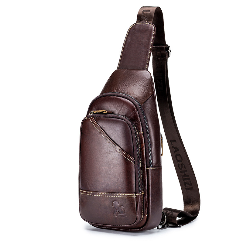 LAOSHIZI Leather Shoulder Crossbody Messenger Men Travel Chest