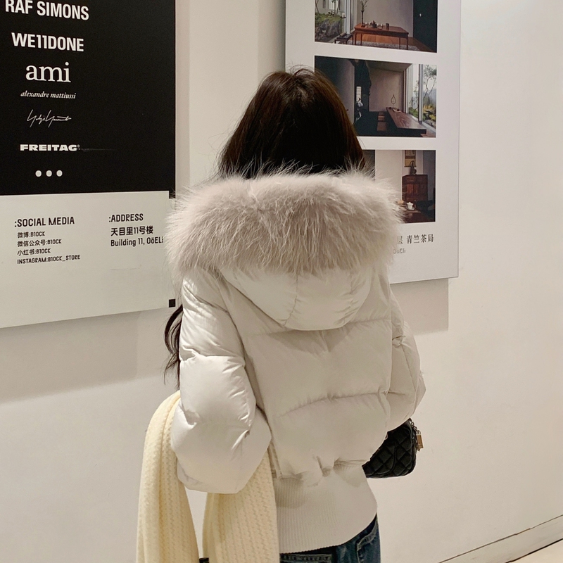 Cross-Border Winter New Short down Jacket for Women, Slim Fit with Large Fur Collar, Petite Korean Style Fashionable Coat, Black