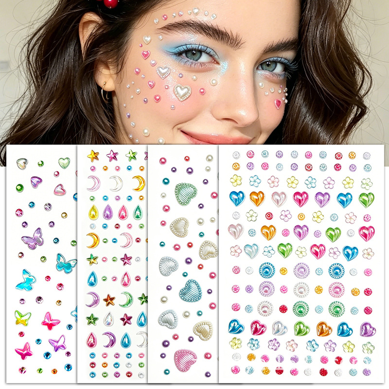 Cross-Border Stage Face Makeup Glitter Diamond Stickers 3D Iridescent Aurora Butterfly Heart Gemstone Crystal Diamond Stickers