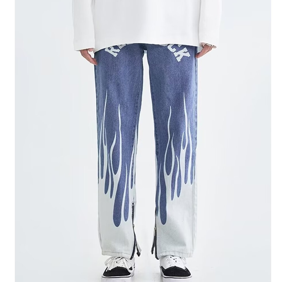 Men's Clothing Vibe Style Letter Jeans For Men With Side Zipper Design, Niche Hip Hop Street Rocking Slim Trousers_voghion.com