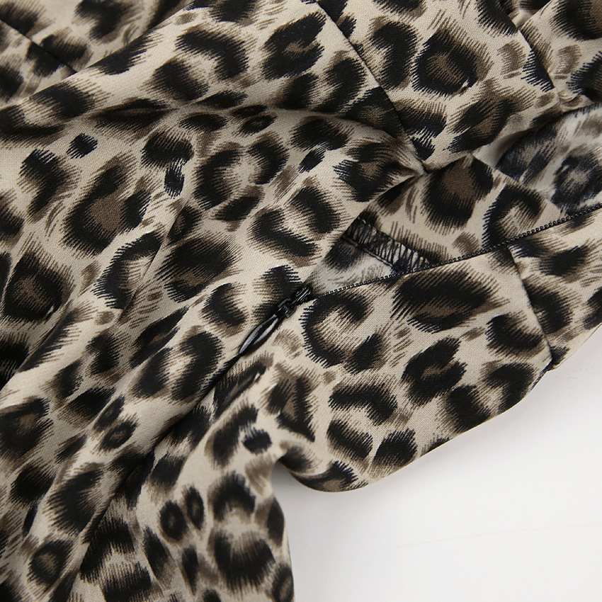 Winter Sexy Hollow Leopard Print High Waisted Bottoming Dress With Large A Line Skirt And Bow Tie Collar Long Skirt