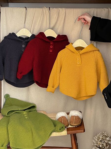 Children's demi-season keep warm woolen sweater for boys with hood…