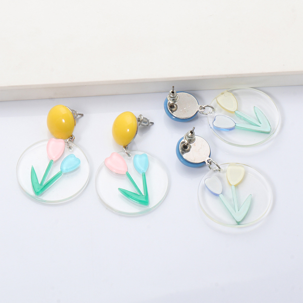 Korean Retro Geometric Round Acrylic Plate Earrings display picture 10