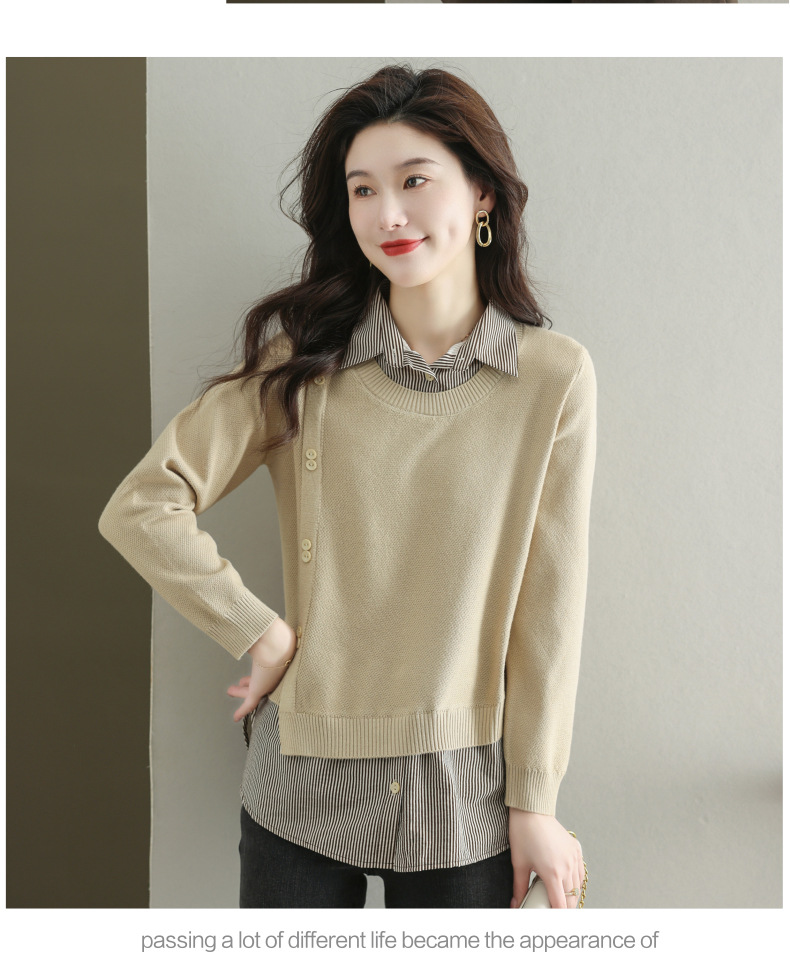 Women's Knitted Sweater Pullover Collared Top For Spring Autumn_voghion.com