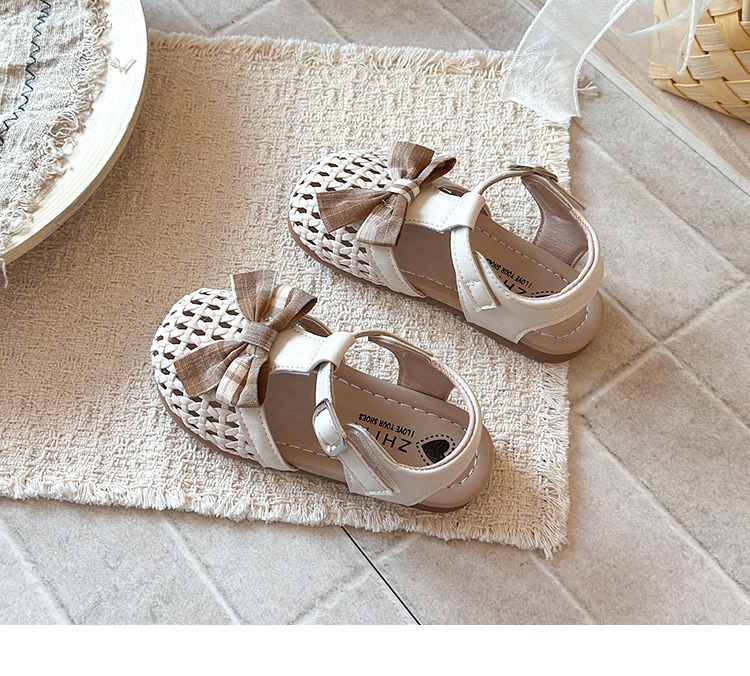 Korean Style Bow Tie Baby Sandals Closed Toe Soft Soled Toddler_voghion.com