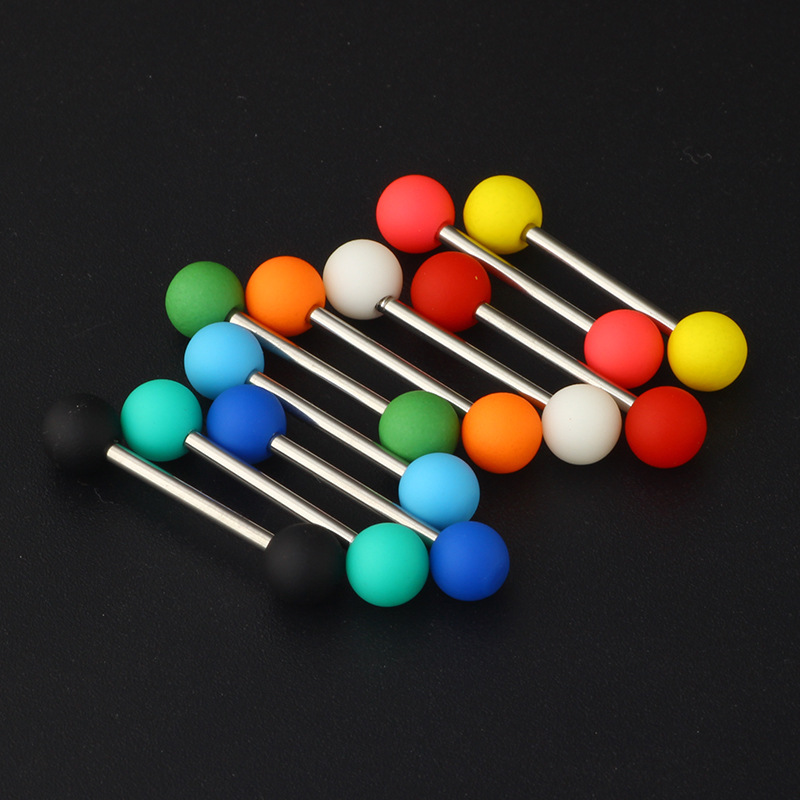 European American Acrylic Tongue Ring Set - Heart Shaped Ball Tongue Barbell for Tongue Nipple Navel Piercing Jewelry (Mixed 10 Colors) detail image 7