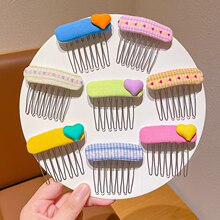韩系格纹爱心插梳女童碎发整理神器可爱布艺刘海夹头饰发饰