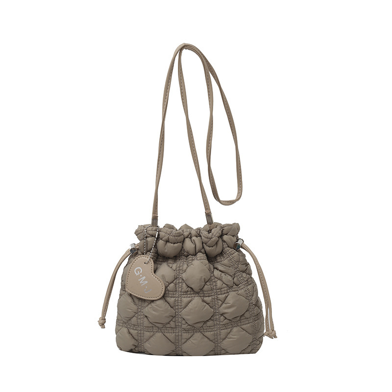 Cross-Border Minimalist Diamond Quilted Drawstring Bucket Bag For Women, Nylon Cloud Shoulder & Crossbody Bag, Lightweight Dumpling Bag - Thumbnail 8