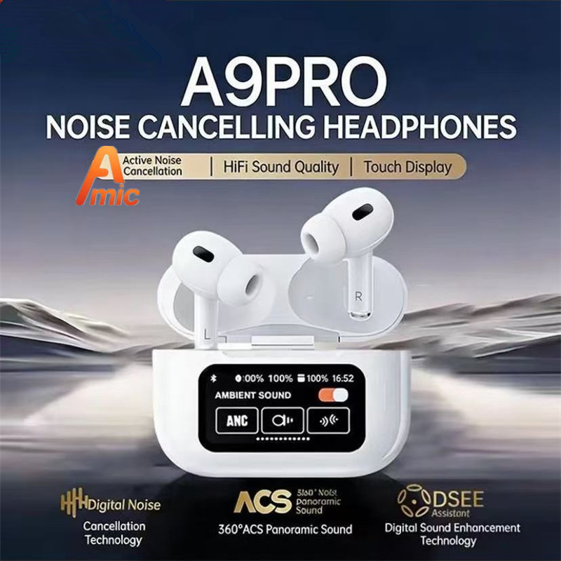 Amazon A9Pro Earphones with Color Screen Touch Control ANC Noise Reduction TWS Wireless In-Ear Bluetooth Earphones for Music Listening