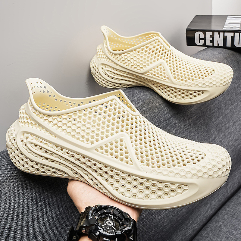 Impresión 3D agujero zapatos pareja 2026 nuevo verano transpirable desgaste de fondo grueso pedazo sensación sandálias de playa para nadar