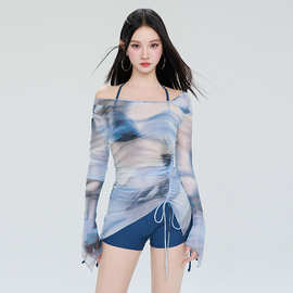 2025新款泳衣女分体裙式罩衫保守长袖防晒运动三件套显瘦遮肚温泉