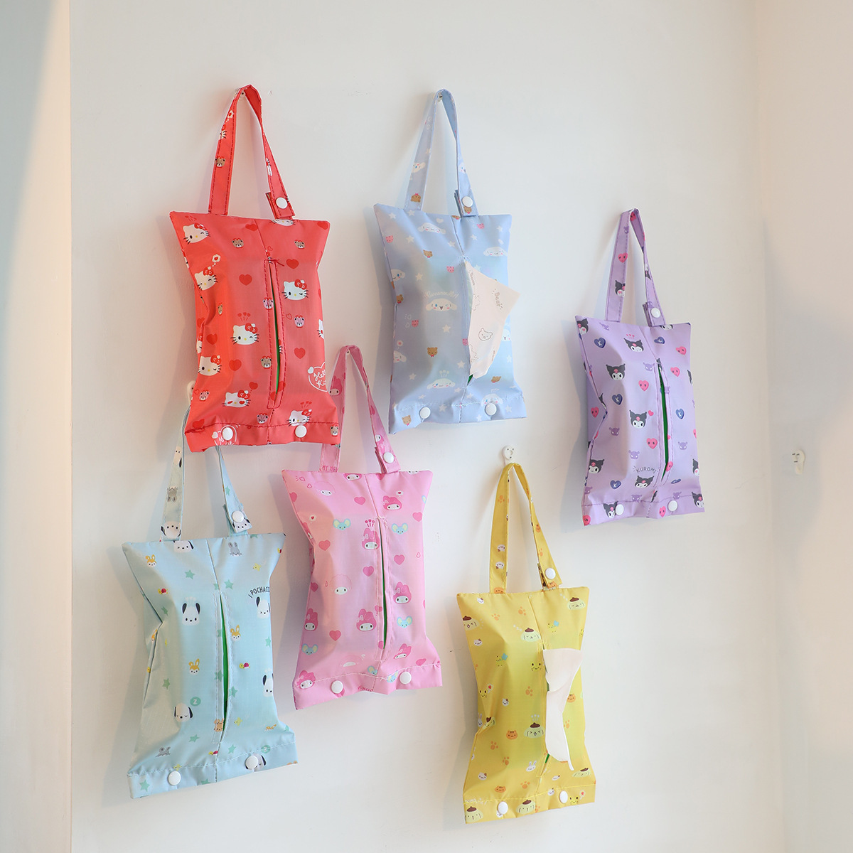 New Cartoon Melo Kuromi Waterproof Hanging Paper Towel Cover Car Paper Towel Cover Household Fabric Hanging Paper Box