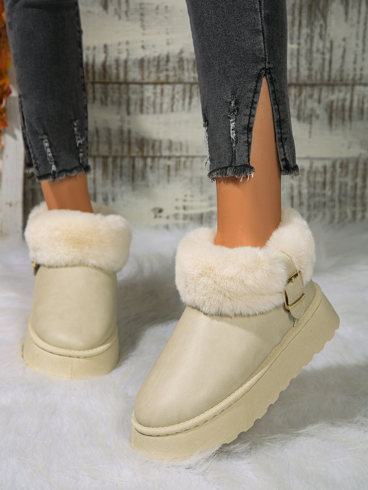 Scarpe da donna stivali da neve con suola spessa donna 2024 inverno nuovo stile caldo più veet ispessito pelle antiscivolo scarpe di cotone_voghion.com