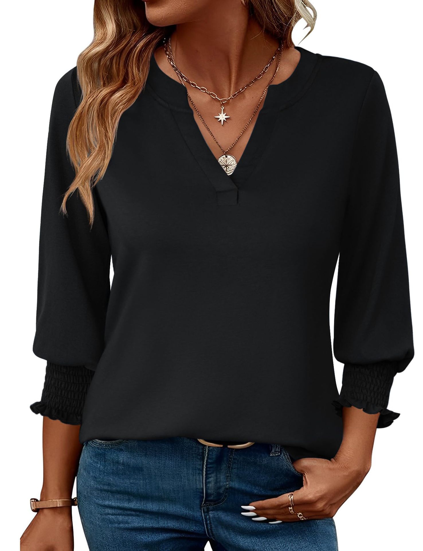 European And American Cross-border Women's 2026 Fashion Top, Three-quarter Sleeve Floral Print Casual Shirt, Summer_ecoleips.com