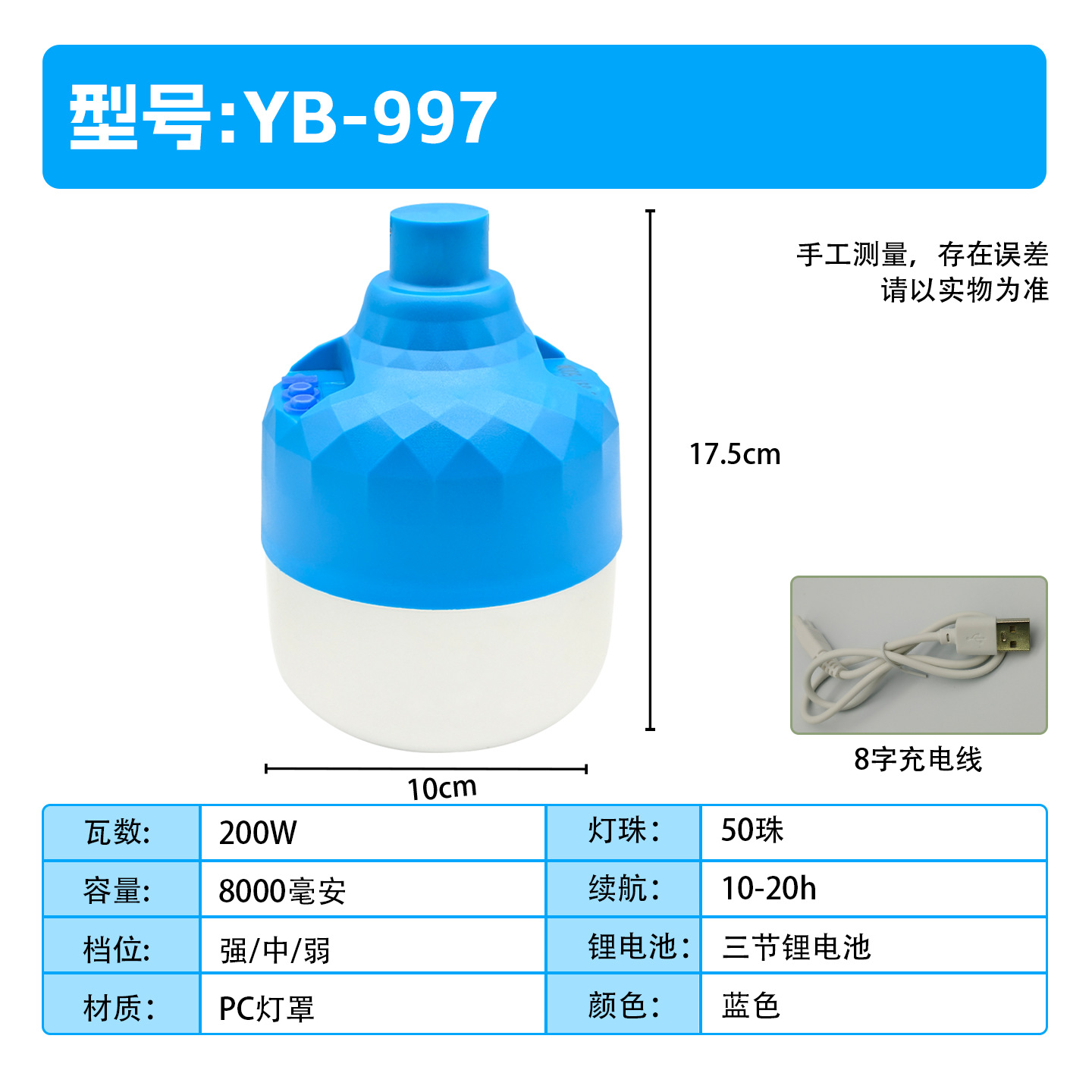 Lámpara recargable, lámpara de mercado nocturno, lámpara de apagón doméstica al aire libre, larga duración, lámpara de emergencia