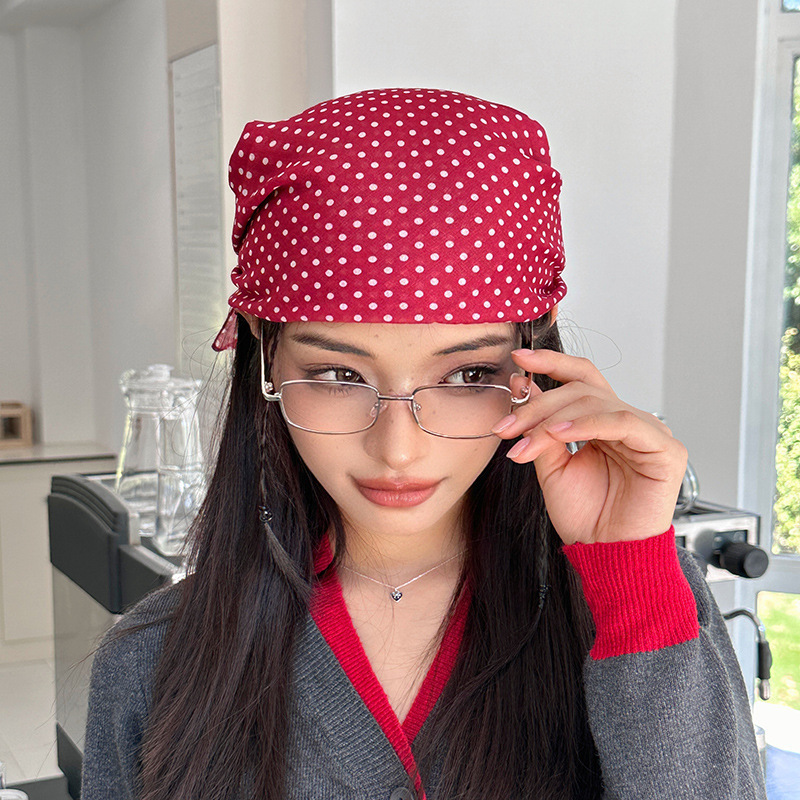 Pañuelo de seda de lunares, sentido avanzado, nuevo estilo perezoso, pañuelo en la cabeza, cinturón para el cabello, bufanda cuadrada multifuncional de moda, cortina de pedos de cintura