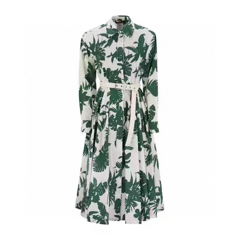 Max's New Long-Sleeved Dress with a Patterned Collar Design, Made of Comfortable Cotton, Suitable for Women's Daily Wear