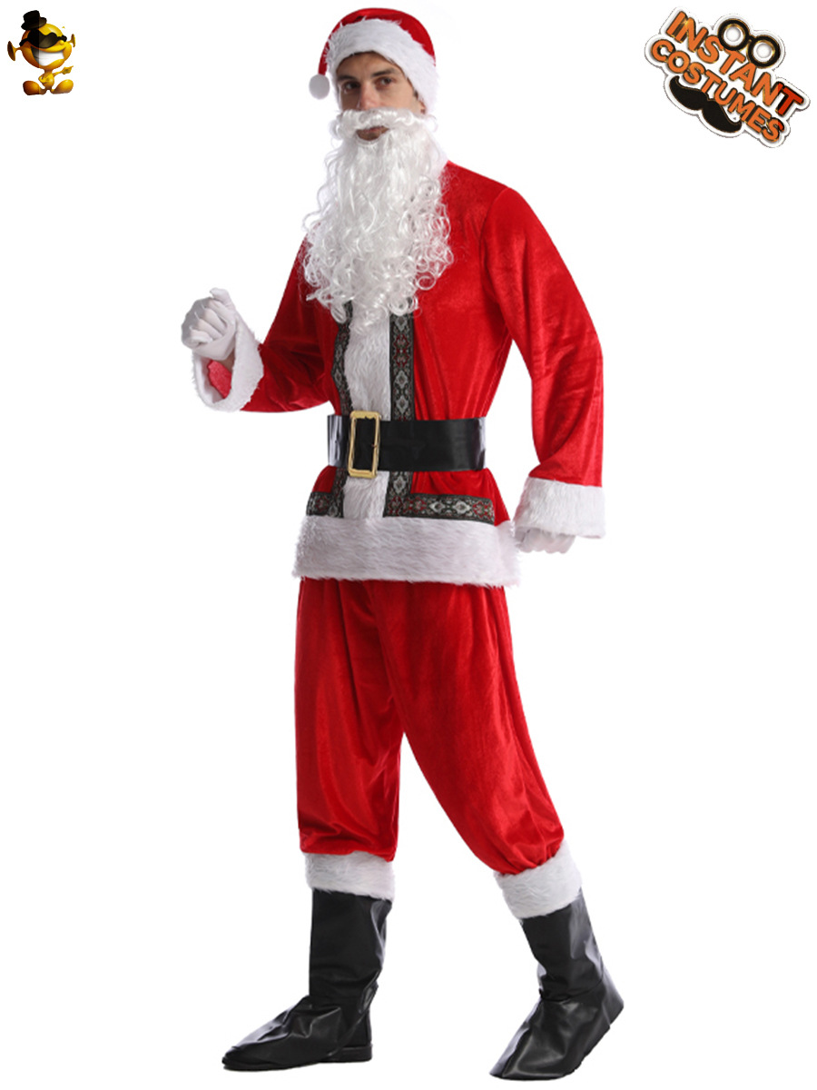 Traje de Santa Claus cos traje de oro de Santa Claus traje rojo traje de rendimiento de etapa de Navidad