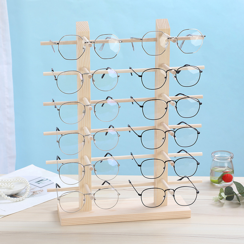 Solid Wood single-row double-row three-row glasses shelf display pine sunglasses sunglasses storage display rack spot wholesale