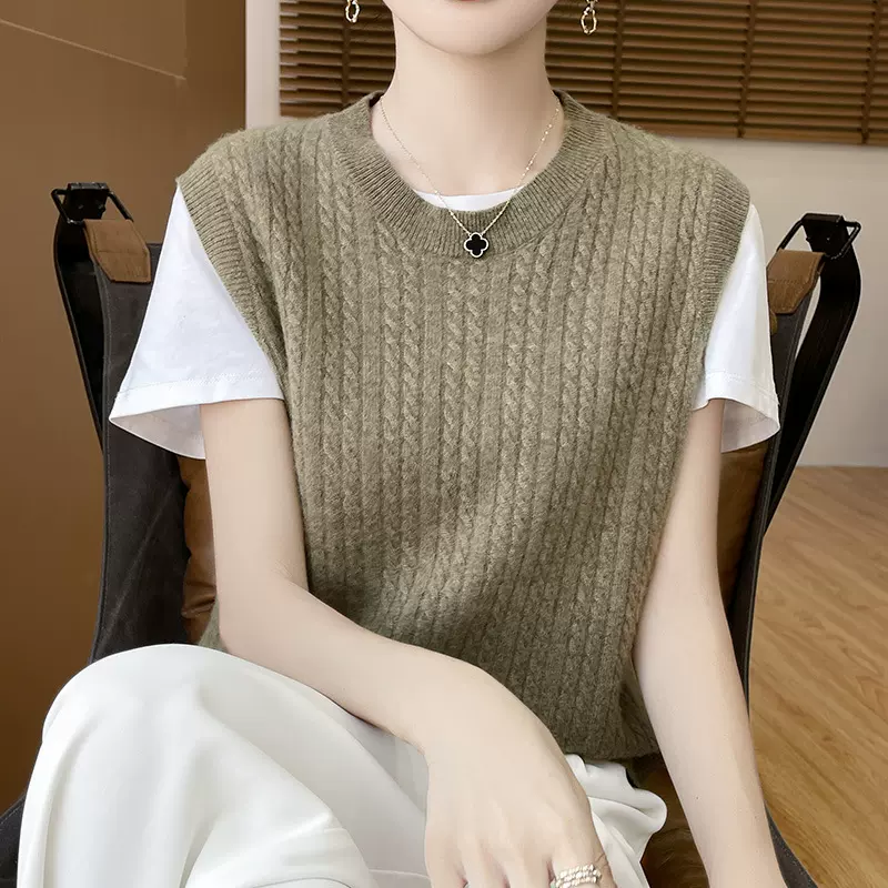 厂家批发100%       羊毛衫女马甲针织圆领加厚无袖羊毛衫毛衣外