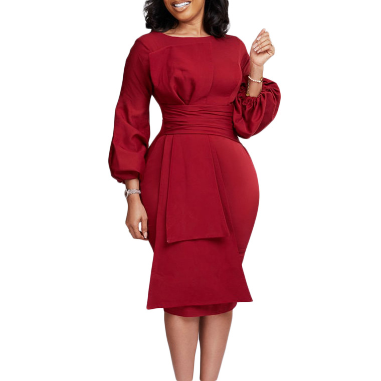 Women's Sheath Dress Fashion Round Neck Pleated Long Sleeve Solid Color Maxi Long Dress Daily display picture 35