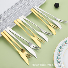 不锈钢中秋节月饼礼品刀叉网红甜品水果刀叉套装两齿叉蛋糕韩式叉