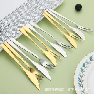 不锈钢中秋节月饼礼品刀叉网红甜品水果刀叉套装两齿叉蛋糕韩式叉