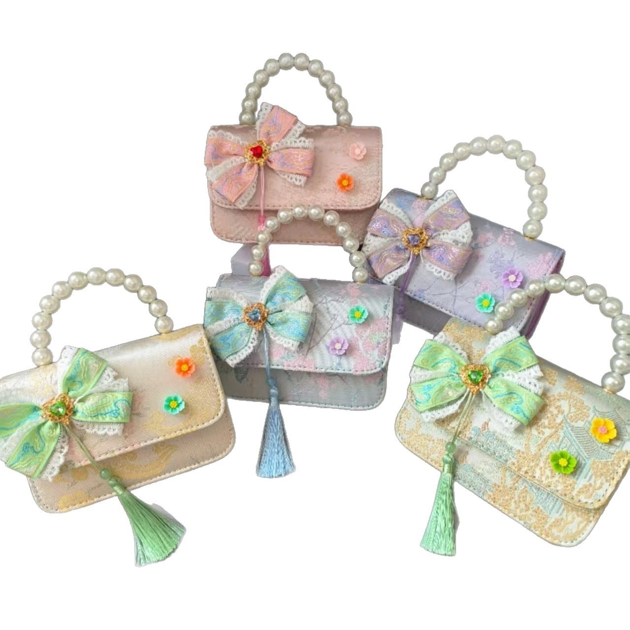 Bolsa portátil de la princesa de perlas estilo nacional arco de hombro bolso de cadena bolso pequeño bolso de cambio de Año Nuevo