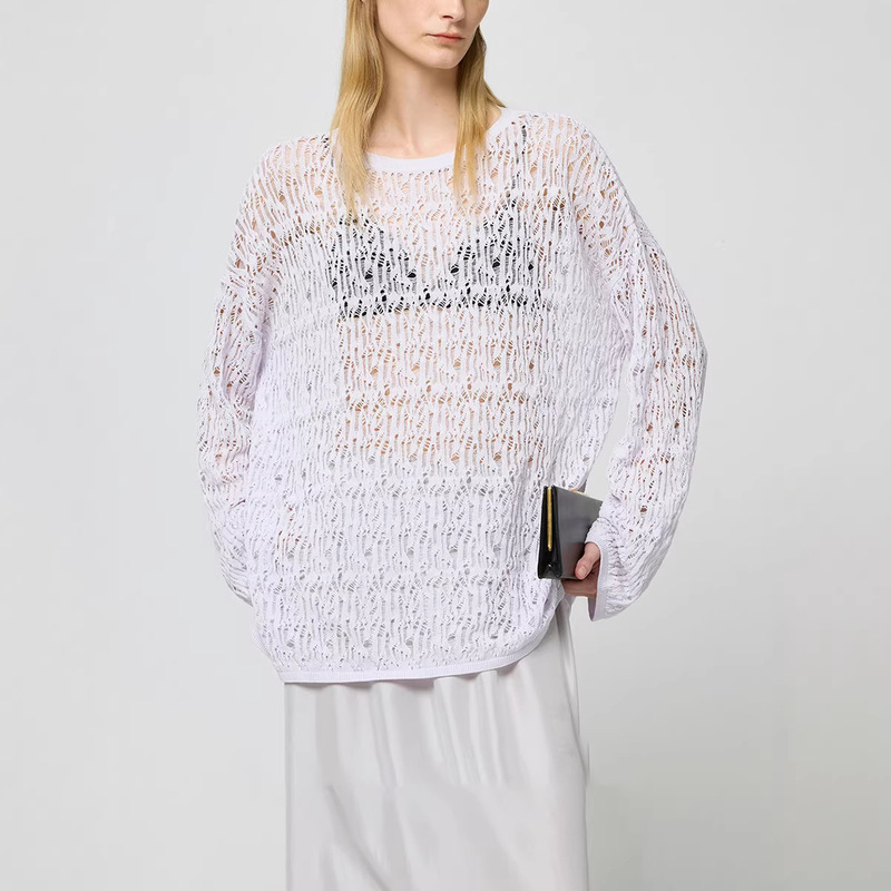 Textured Acetate Wool Fine Velvet Cotton, Ethereal and Breathable Ultra-Lightweight Woven Hollow-Out Loose Knit Mermaid Cover-Up