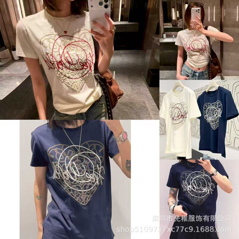 26 Early Spring New Style Foam-Printed Heart Graffiti Element European and American Style Pullover T-Shirt