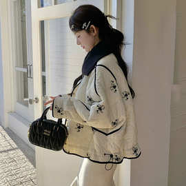 米白色羽绒棉服外套女冬季2025新款宽松时尚设计感超好看棉衣棉袄