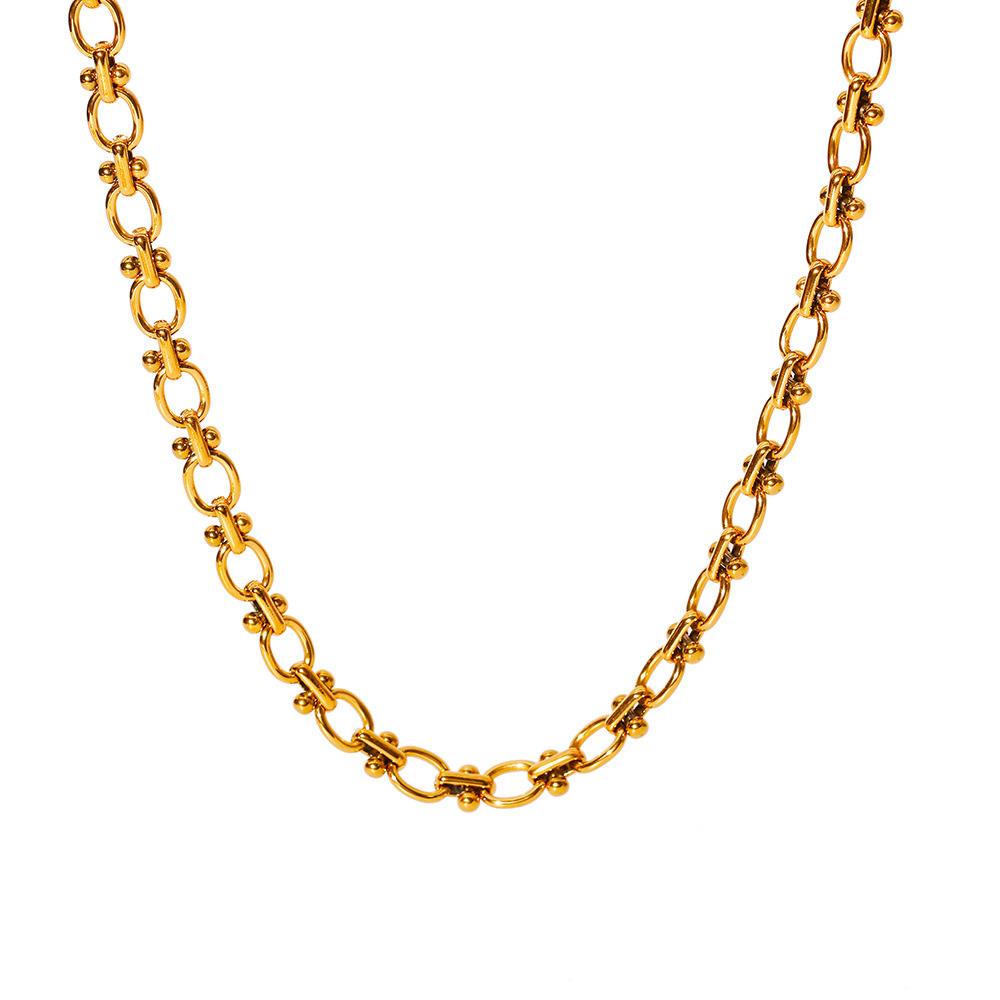 Estilo frío retro francés acero inoxidable horno de 18K galvanoplastia de oro real en forma de O lunares hechos a mano collar de clavícula femenino