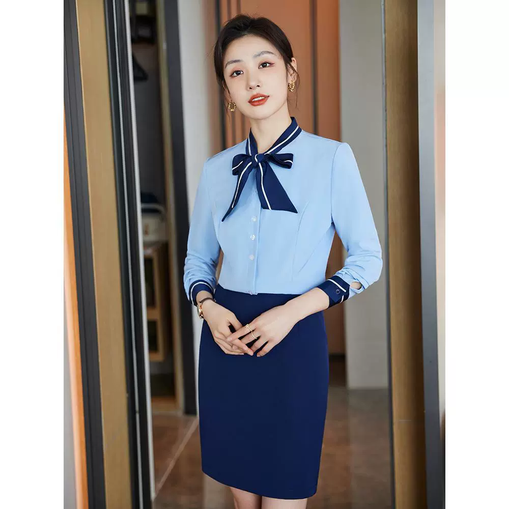 Белая рубашка с бантом женская профессиональная темпераментная юбка